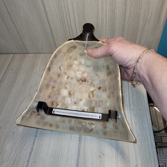 Vtg Mother Of Pearl Glass Mosaic Shell Half Bell-Shaped Lampshade - Picture 4 of 7